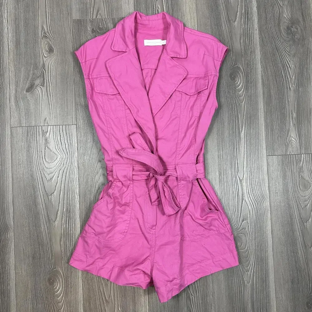 Jonathan Simkhai Hot Pink‎ Sleeveless Carlotta Utility Pink Romper